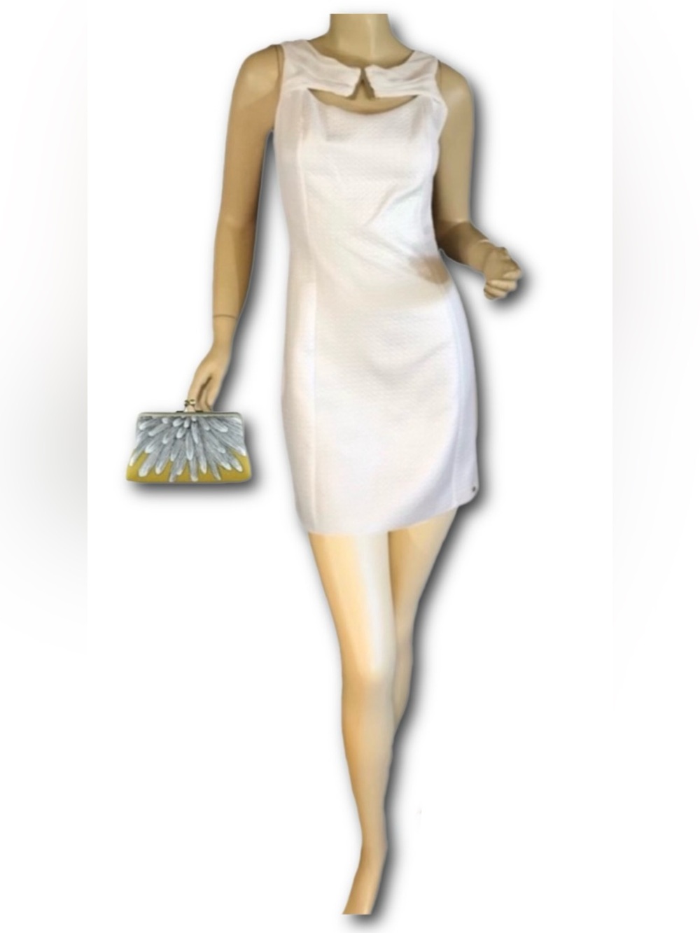 WAGGON PARIS WHITE QUILTED SHEATH DRESS (S/36)